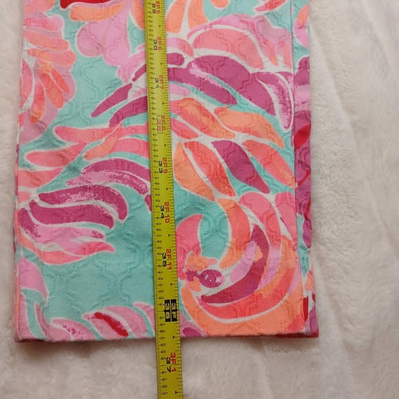 Lilly Pulitzer Size 8 Tropical Print Pants Pink Blue Straight Leg Pants - Picture 6 of 11